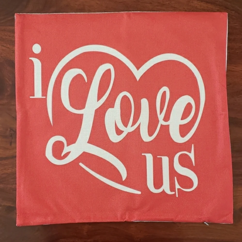 Valentine's Day Pillow Cover I LOVE US Red White 18x18